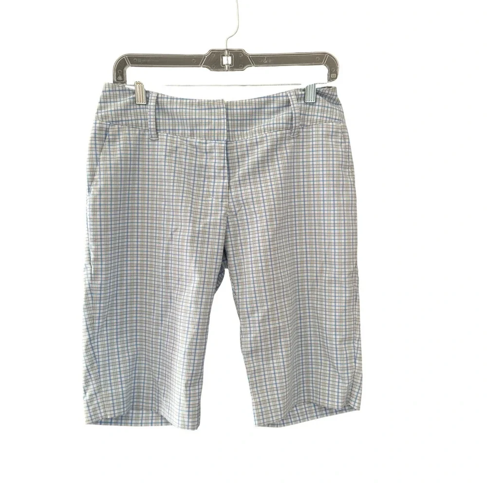 Adidas‎ Womens Plaid Golf Shorts Blue Tan Check Performance Size 4 Preppy
